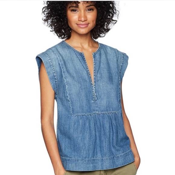 AG Adriano Goldschmied Blue Buff Denim Chambray Trista V Neck Top Size XS - Picture 1 of 15